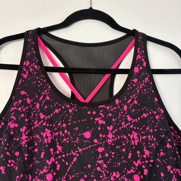 Danskin Now Tank Top Shelf Bra Splatter Print Black Pink Racerback XL Dri-More - Picture 3 of 7